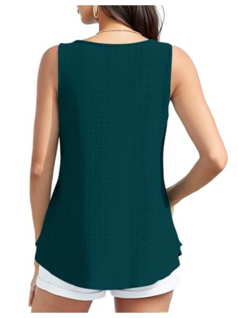 Womens Tank Top Eyelet Embroidery Scoop Neck Loose Casual Sleeveless Flowy - Picture 2 of 2